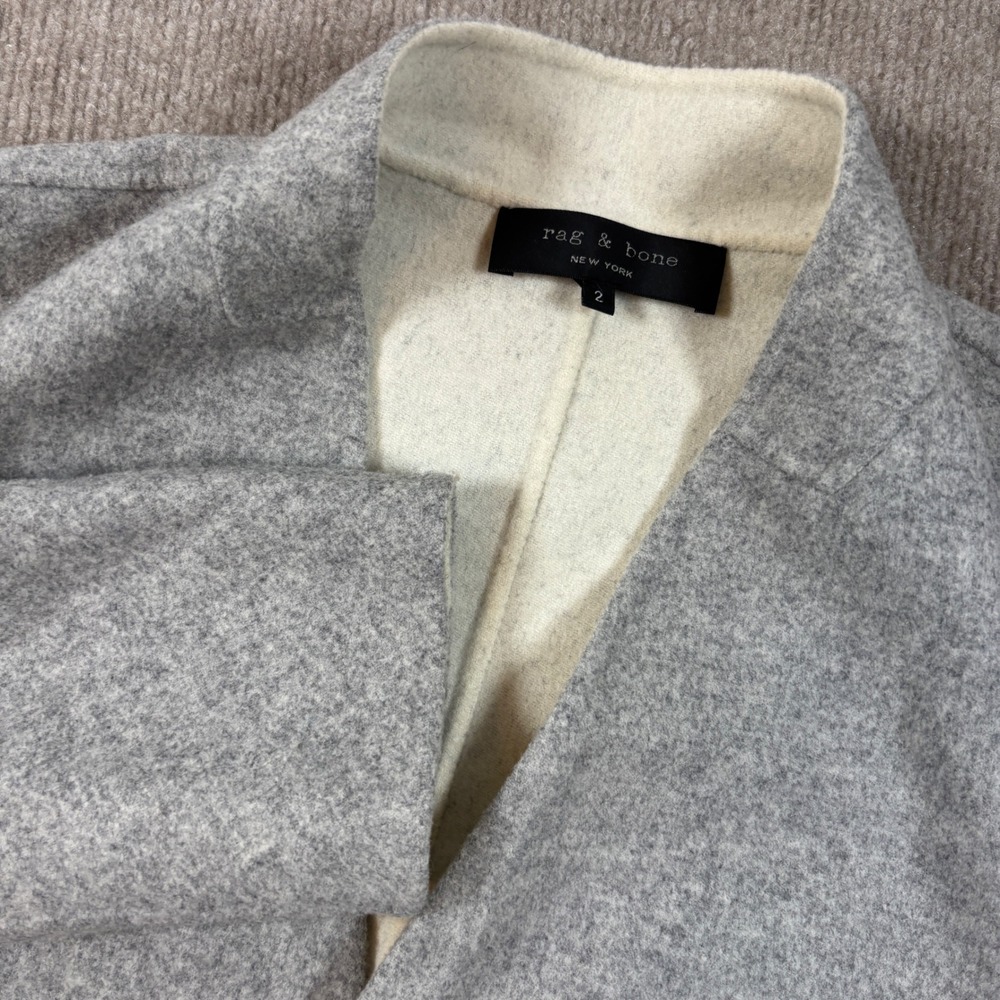 Rag & Bone Reversible 100% Wool Coat Grey Cream Open Front Size 2 Minimalist